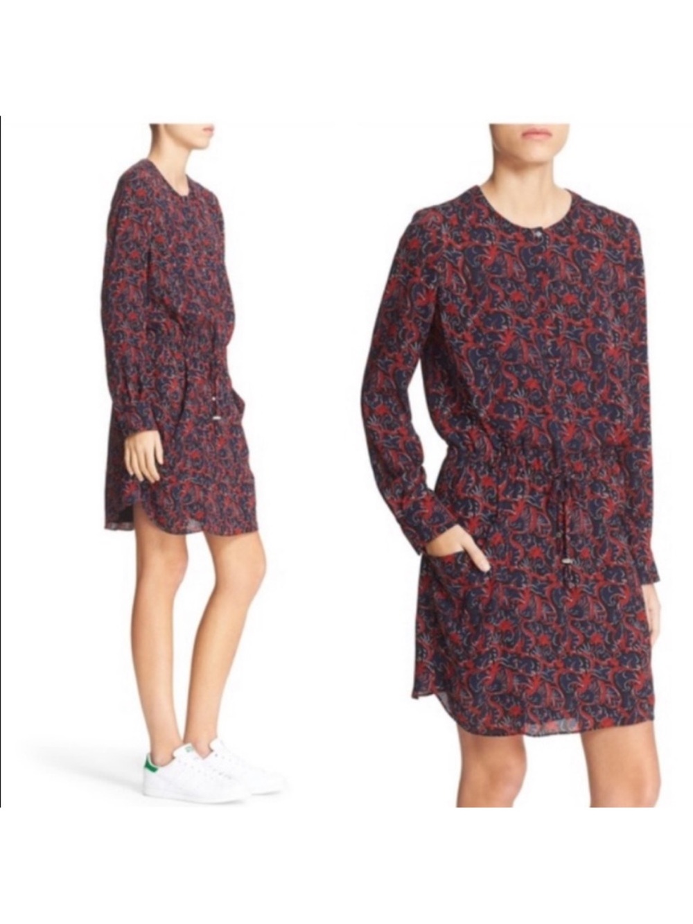 A.L.C. Sullivan Botanical Drawstring Waist Silk Dress